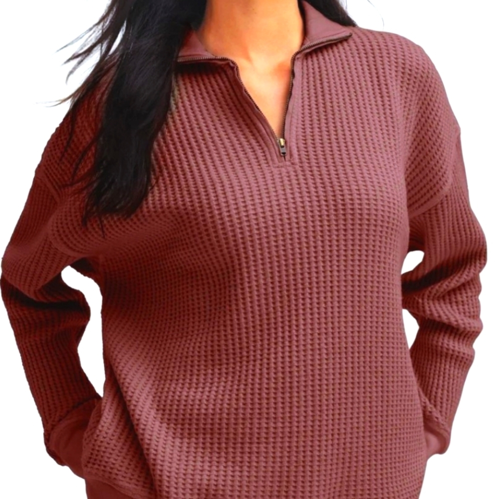 Roots Waffleknit  Quarter Zip Sweater XS
